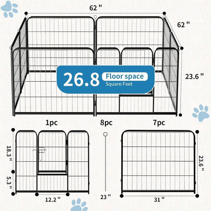 8-Panel Metal Dog Playpen with Gate – Indoor Outdoor Exercise Pen, Handle Lock, 24-Inch, Black – view 2