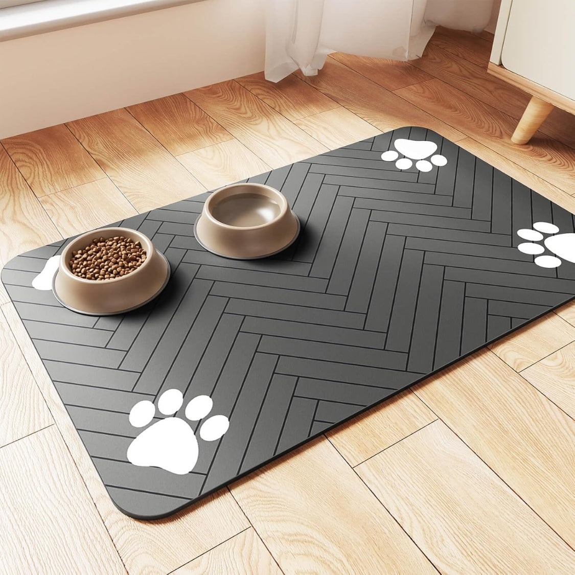 Absorbent Dog Food Mat – Stain-Resistant Pet Placemat with Waterproof Rubber Backing, Black