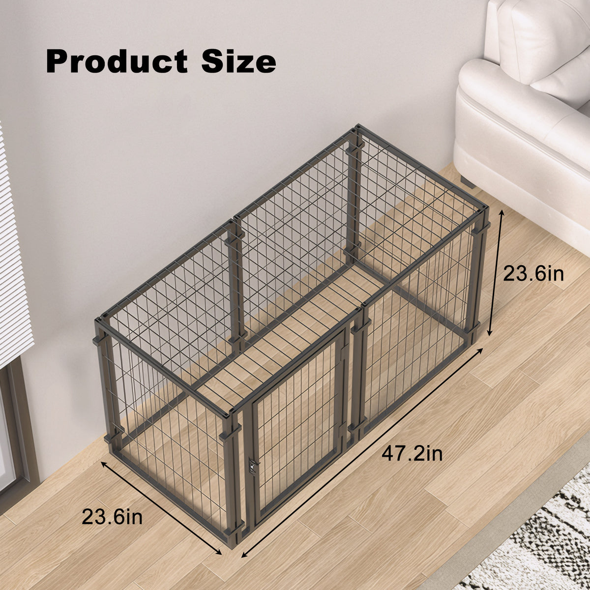 Metal Dog Crate Playpen – Indoor/Outdoor Pet Kennel, Easy Assembly, 47.2 x 23.6 x 23.6 in, Black – view 4