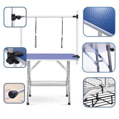42-Inch Dog &amp; Cat Grooming Table – Stainless Steel Legs, Adjustable Arm &amp; Storage Basket, Blue – view 8