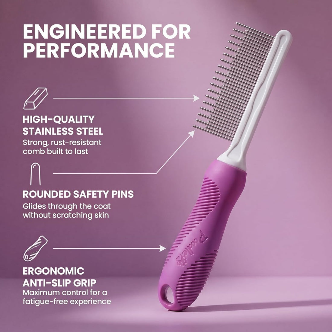 2-in-1 Pet Detangling Comb – Long &amp; Short Stainless Steel Teeth for Mats and Knots, Non-Slip Handle – view 2