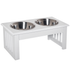 6 in Raised Double Dog Bowl Stand for Small Dogs, Wood Frame & Stainless Steel Bowls, White – view 9