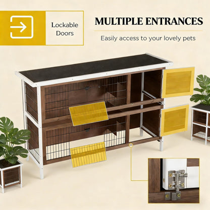 2-in-1 Wooden Rabbit Hutch – Divided Rooms, 4 Doors, Removable Trays, Asphalt Roof, for 2 Rabbits – view 5