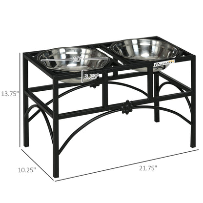 Elevated Double Dog Bowl Stand, Iron Frame with 2 Stainless Steel Bowls, 14 in Black and Silver – view 3