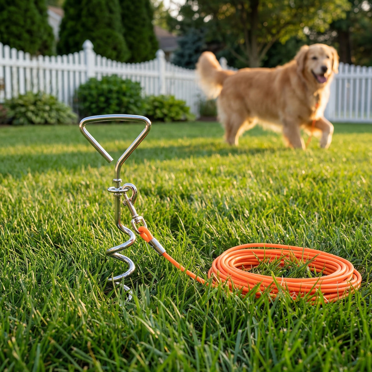 30 ft Dog Tie-Out Leash with Ground Stake – Waterproof PVC Lead for Yard, Camping &amp; Park, 5 Colors