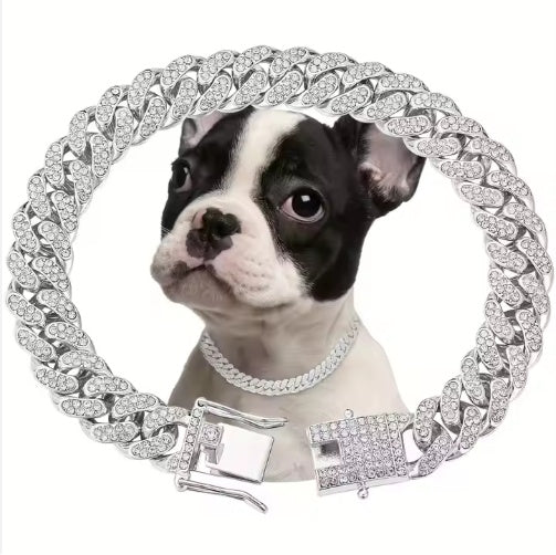 Rhinestone Dog Chain Collar – Sparkling Alloy Choker Necklace for Dogs &amp; Cats, Gold or Silver, Sizes S–3XL – view 5