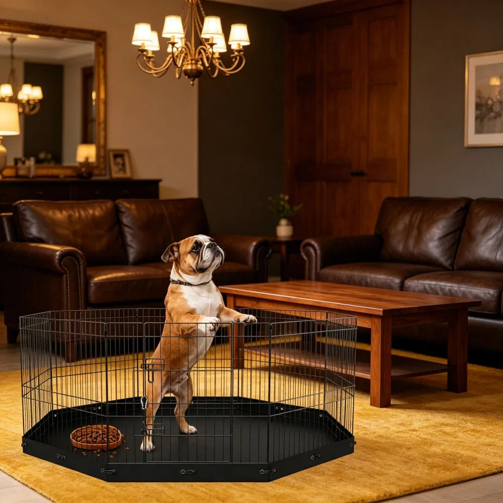 8-Panel Outdoor Dog Playpen with Floor Mat – 24 in, Metal – view 5