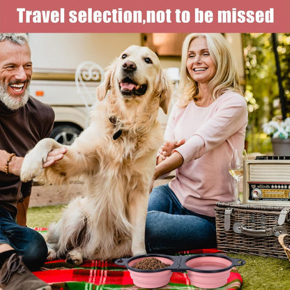 Collapsible Double Dog Travel Bowl with Lock Clips &amp; Flip-Over Fold, Pink – view 5