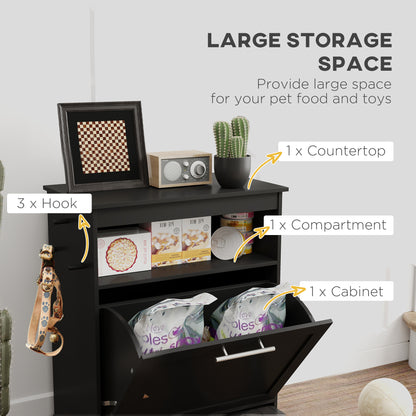 Pet Feeder Storage Cabinet with Pull-Out Bowl Drawer, Shelf &amp; Leash Hooks, Black – view 5