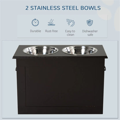 Raised Dog Feeder Stand with Storage &amp; 2 Stainless Steel Bowls for Large Dogs, Dark Brown – view 7