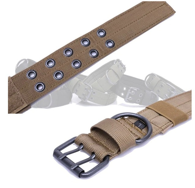 Wide Tactical Nylon Dog Collar – Heavy Duty 1.65" Width, Metal Buckle, Neoprene Lined, Brown – view 5