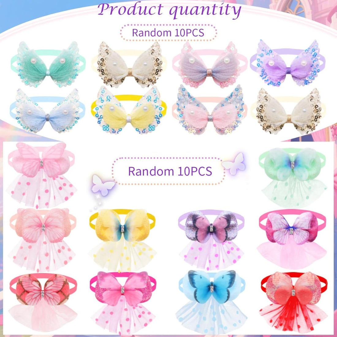 Puppy Bow Collars 20-Pack – Lace Pearl &amp; Butterfly Bow Ties, Adjustable 8.3–15.6 in for Small Dogs &amp; Cats – view 2