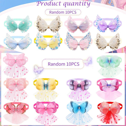 Puppy Bow Collars 20-Pack – Lace Pearl &amp; Butterfly Bow Ties, Adjustable 8.3–15.6 in for Small Dogs &amp; Cats – view 2