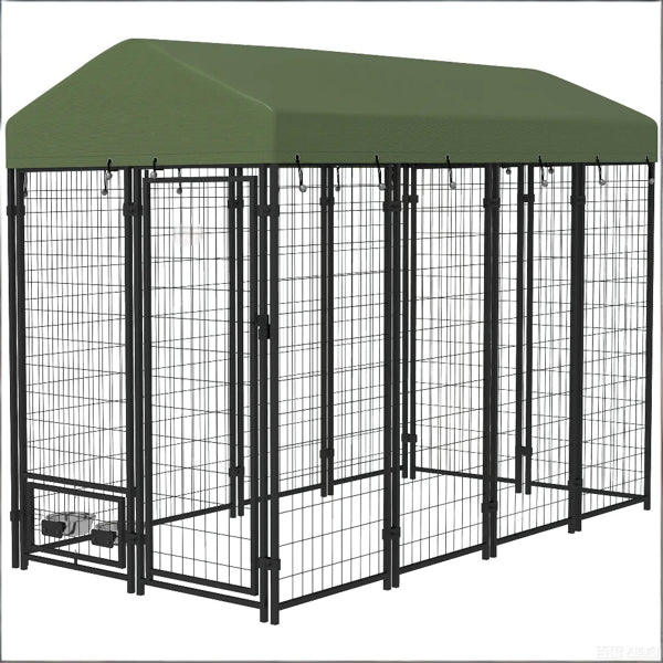 Large Outdoor Dog Kennel with Cover &amp; Rotating Bowl – 94.5 x 48 x 72 in – view 3