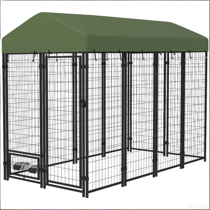 Large Outdoor Dog Kennel with Cover &amp; Rotating Bowl – 94.5 x 48 x 72 in – view 3