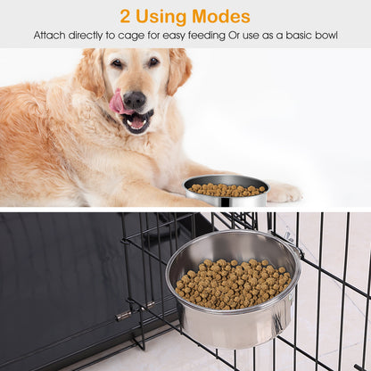 Stainless Steel Crate Dog Bowl with Clamp Holder, Hanging Cage Food and Water Bowl, Medium – view 4