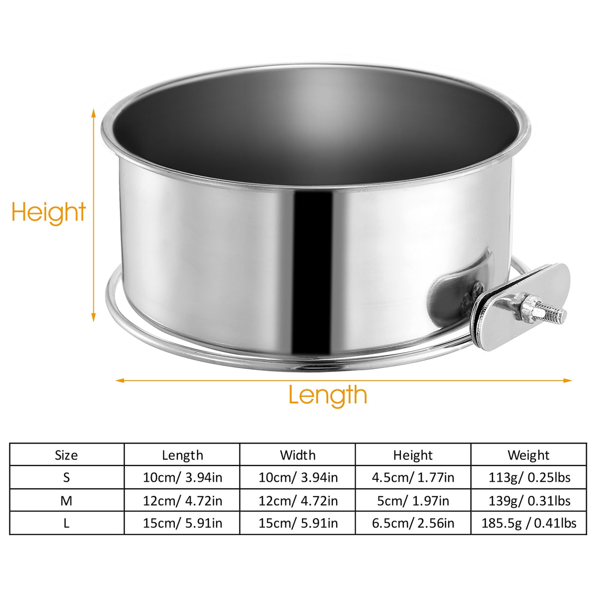 Stainless Steel Crate Dog Bowl with Clamp Holder, Hanging Cage Food and Water Bowl, Medium – view 8