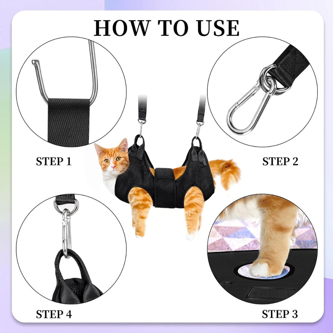 Pet Grooming Hammock Kit for Cats &amp; Small Dogs up to 12 lb with Nail Clippers, File &amp; Comb, Black – view 3