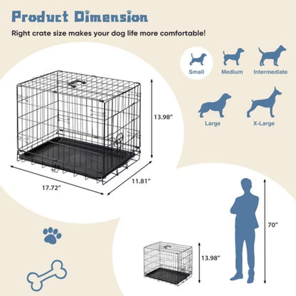 Foldable Metal Dog Crate – Removable Tray, Carry Handle, Secure Locks, for Small Pets, 18-Inch – view 2