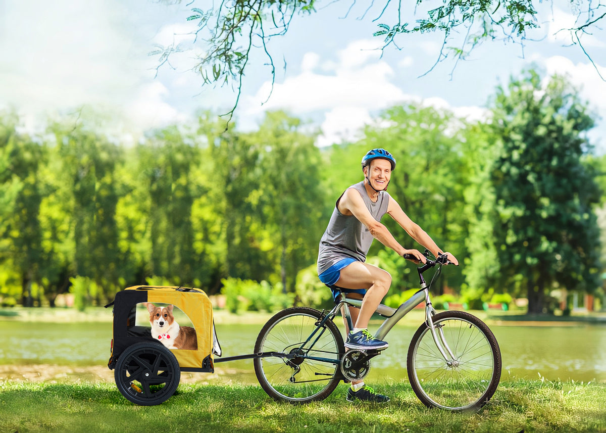 2-in-1 Dog Bike Trailer &amp; Stroller – Heavy-Duty Foldable Pet Carrier with 16" Wheels, Yellow – view 5