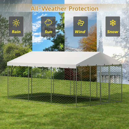 Large Outdoor Dog Kennel with Canopy – Galvanized Steel, Waterproof Roof, Lockable, 15 x 10 ft – view 5