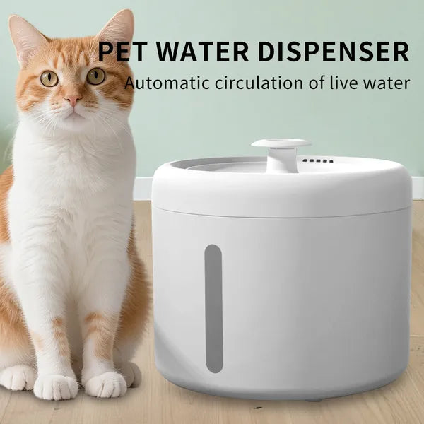 Round Pet Water Fountain 2500 ml (84.5 oz), USB Powered with Quiet Circulating Pump, White