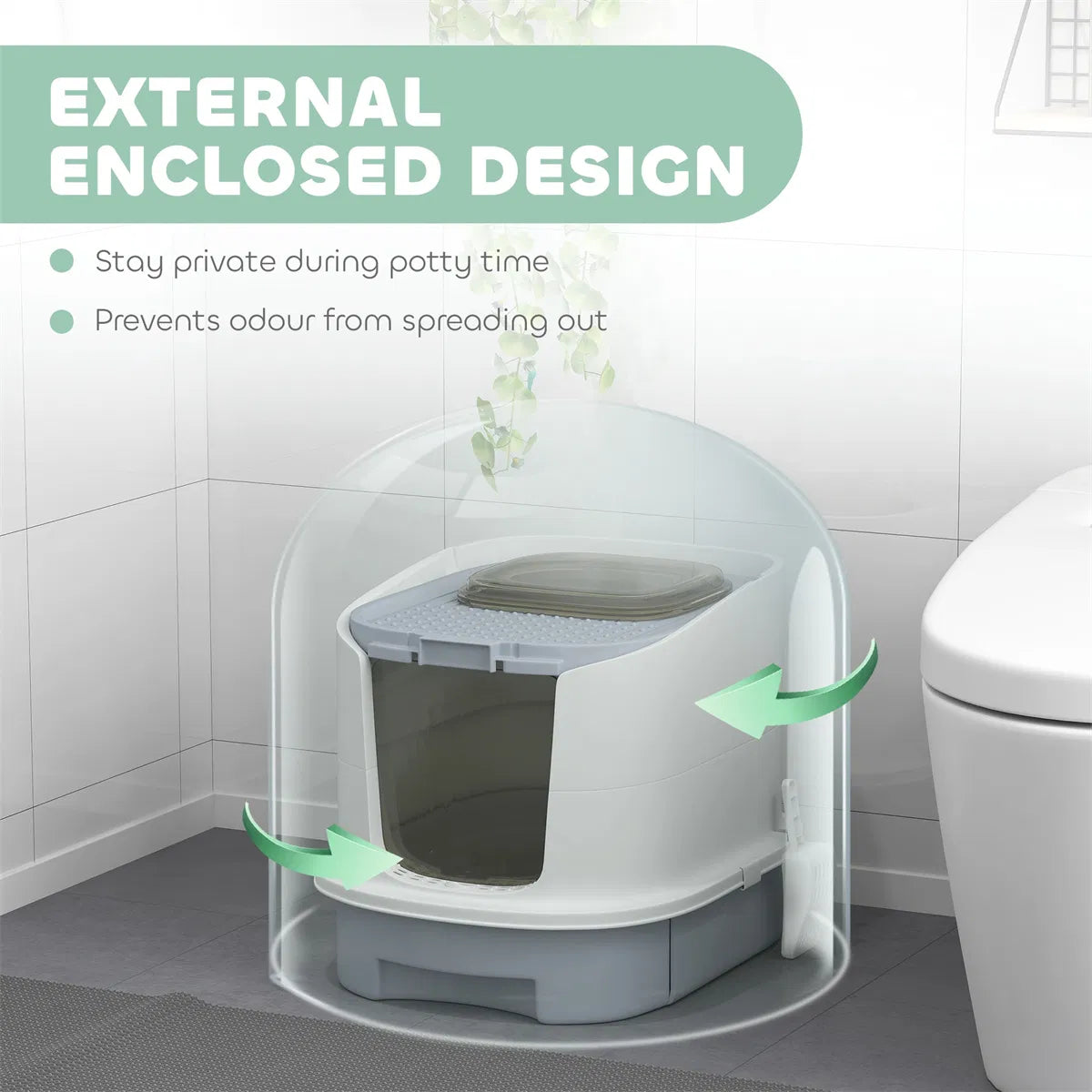 Enclosed Cat Litter Box with Drawer – Top Exit, Scoop &amp; 2 Deodorizing Bags, for Cats Under 10 lbs – view 2