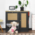 Hidden Dog Feeding Station with 2 Cabinets – Pull-Out Bowls, Rattan Doors, Black
