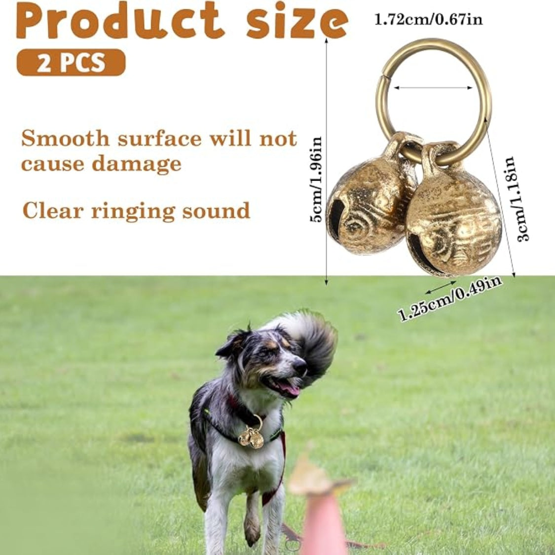 Brass Dog Collar Bells, 4-Pack Loud Copper Bells for Pet Tracking, Gold – view 6