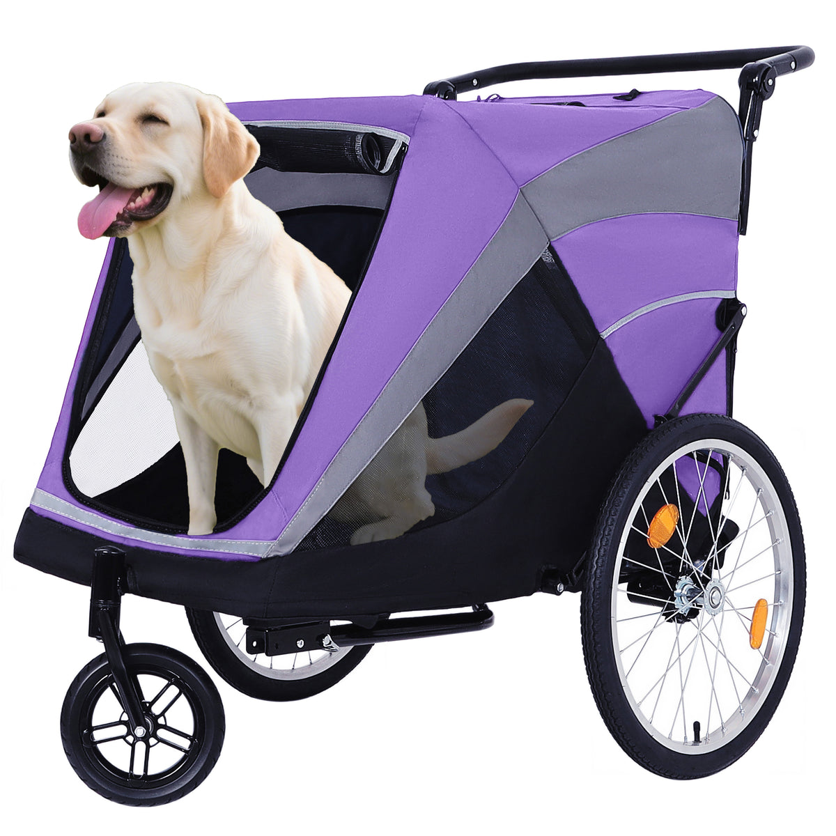 2-in-1 Dog Bike Trailer and Push Cart – Quick-Release Wheels, Holds Up to 100 lbs, Purple and Black