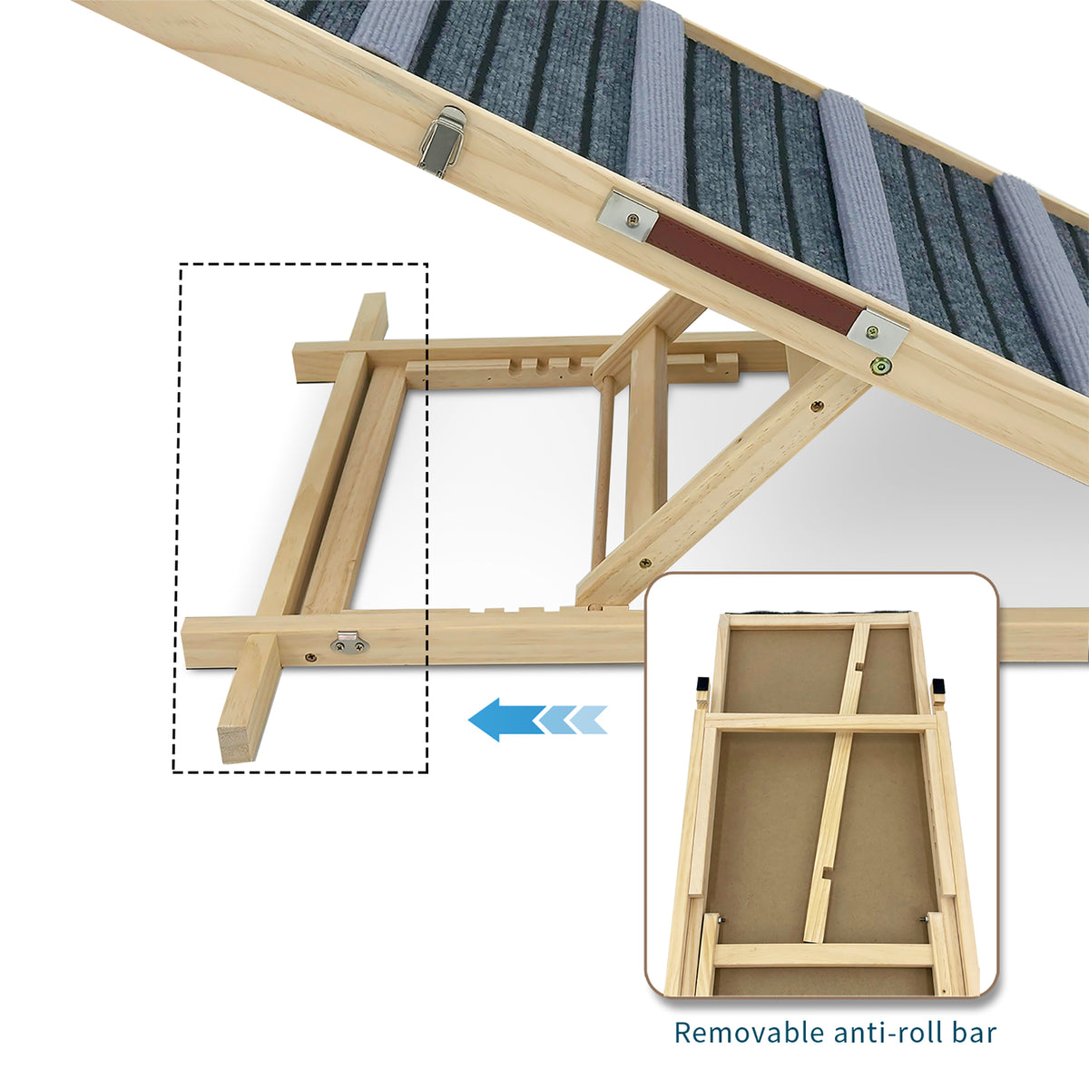 Adjustable Wooden Dog Ramp for Couch – 6 Heights, Non-Slip Carpet, Portable Pet Steps, Natural Wood – view 10