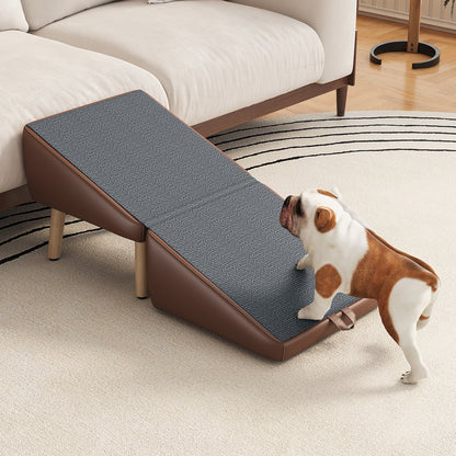 2-in-1 Wooden Dog Stairs and Ramp – Split Ottoman Design, Non-Slip Surface, Small Dogs &amp; Cats, Brown
