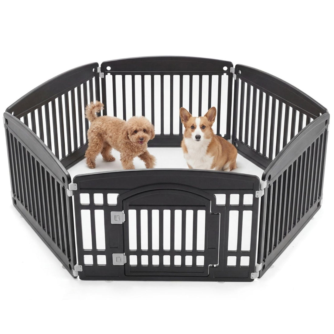 Foldable Plastic Dog Playpen – Rounded Corners, Easy to Clean, Indoor &amp; Outdoor, Black or White – view 2