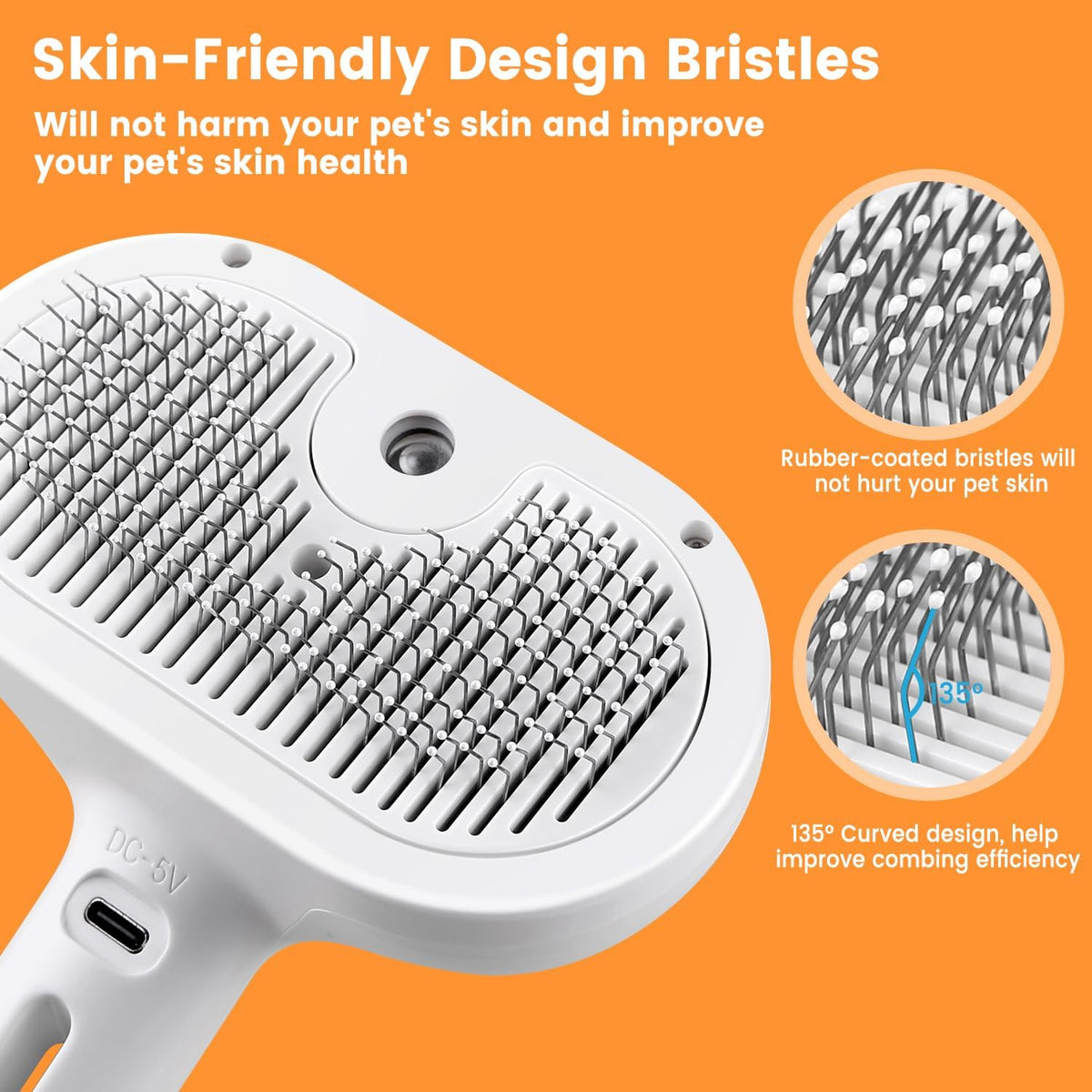 3-in-1 Pet Steam Brush – Water Mist Spray Grooming Brush with Self-Cleaning Release Button – view 7