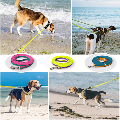 Two-Tone Waterproof Dog Training Leash – PVC Coated Long Line for Recall, 10, 16 &amp; 33 ft