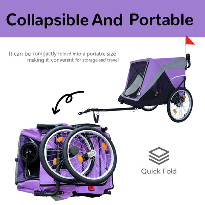 2-in-1 Dog Bike Trailer and Push Cart – Quick-Release Wheels, Holds Up to 100 lbs, Purple and Black – view 6