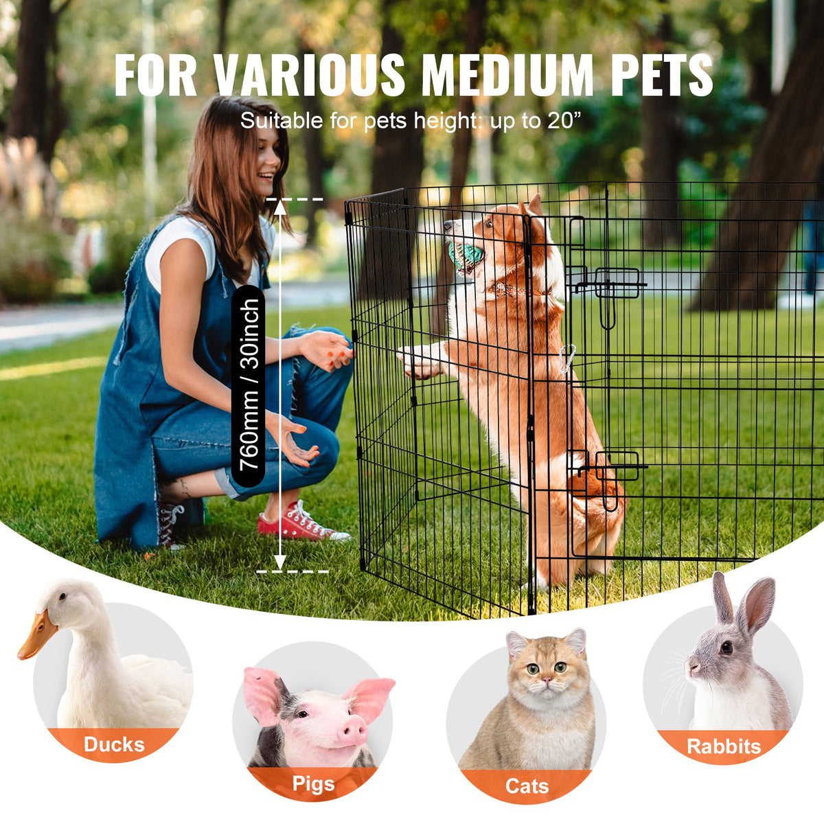 8-Panel Foldable Metal Dog Playpen – 30 in Exercise Pen with Top Cover &amp; Floor Mat – view 3