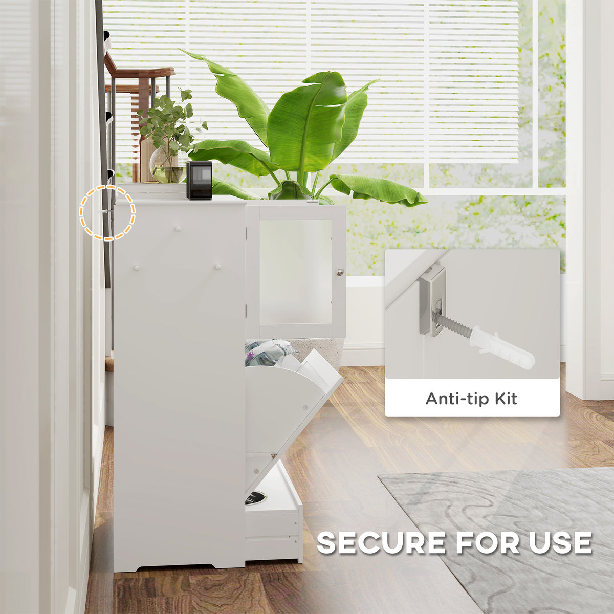 Dog Feeding Station with Two Storage Cabinets, Hidden Elevated Bowl Rack &amp; Leash Hooks, White – view 7