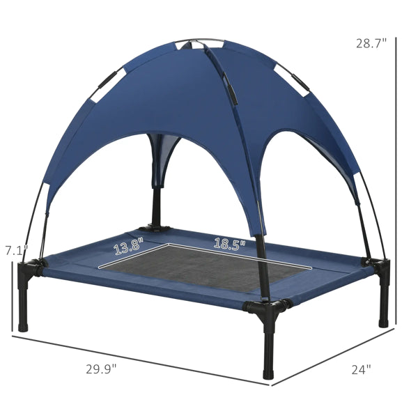 Elevated Cooling Dog Cot with Canopy – Breathable Mesh, Steel Frame, Up to 44 lbs, Dark Blue/Black – view 2