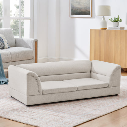 Oversized Linen Dog Sofa – Raised Pet Couch with Curved Armrests for Large Dogs, Beige – view 4