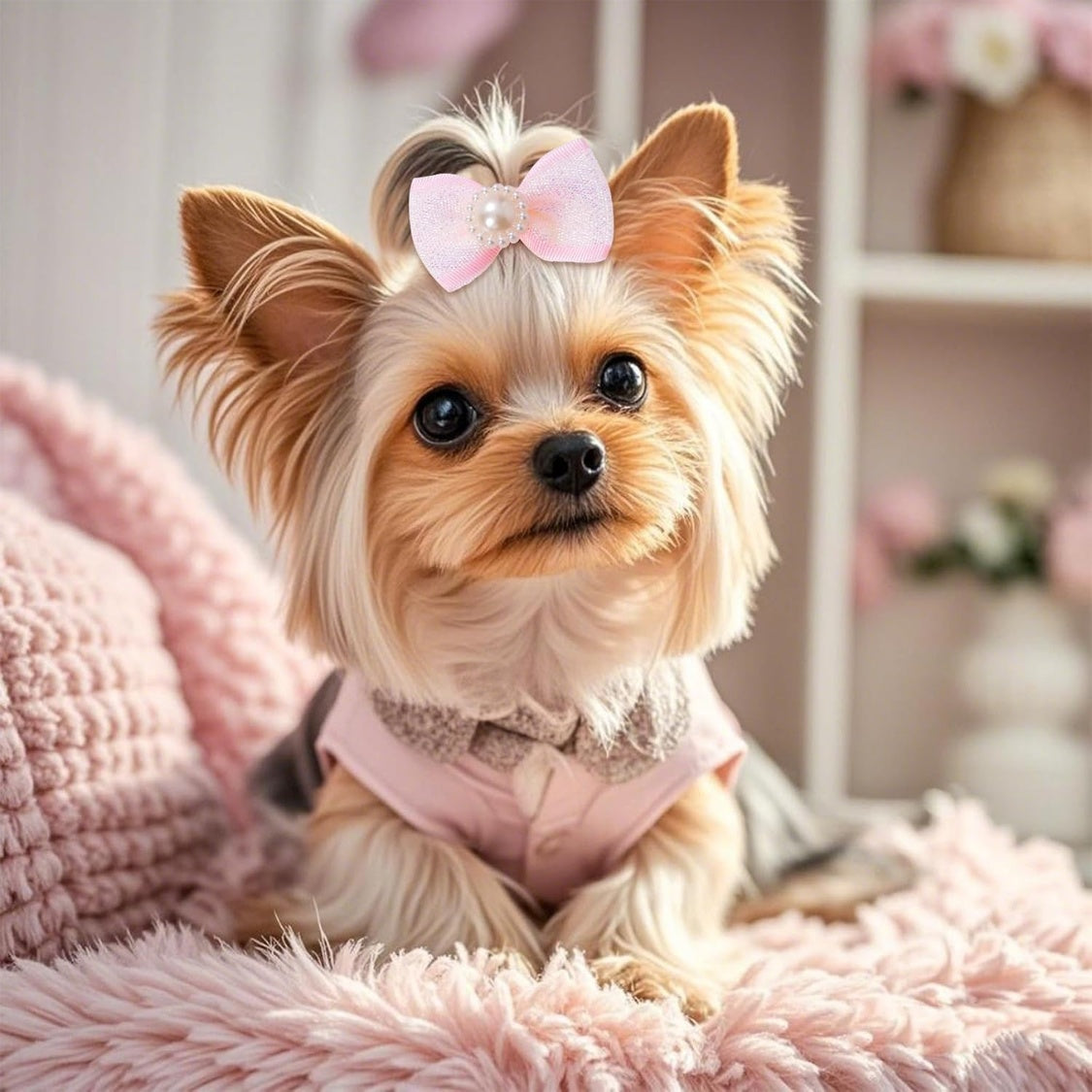 Pink Dog Hair Bows 20-Pack – Rhinestone &amp; Pearl Puppy Bows with Elastic Bands for Dogs &amp; Cats – view 4