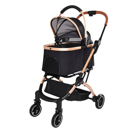 2-in-1 Detachable Pet Stroller – One-Hand Fold, Carry Basket, Sun Canopy, Storage Basket, Black – view 3