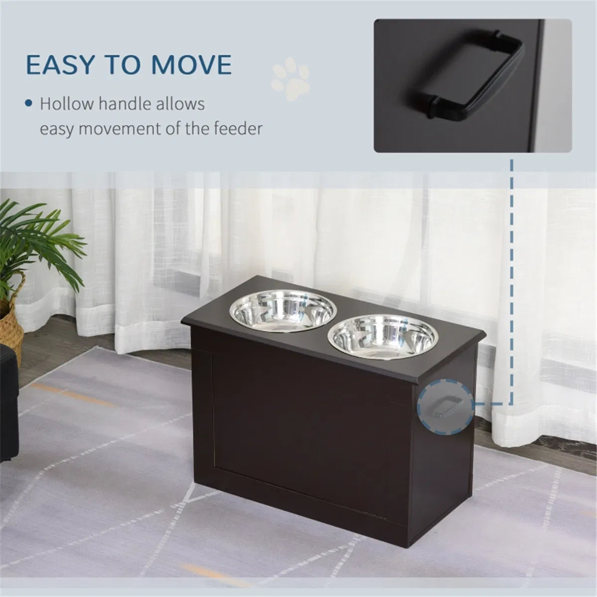 Raised Dog Feeder Stand with Storage &amp; 2 Stainless Steel Bowls for Large Dogs, Dark Brown