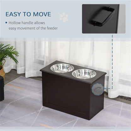 Raised Dog Feeder Stand with Storage &amp; 2 Stainless Steel Bowls for Large Dogs, Dark Brown