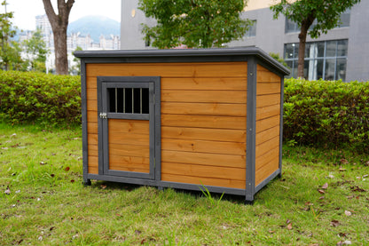 45 in Large Solid Wood Dog House – Waterproof PVC Roof, Elevated Floor, Gray &amp; Yellow – view 8
