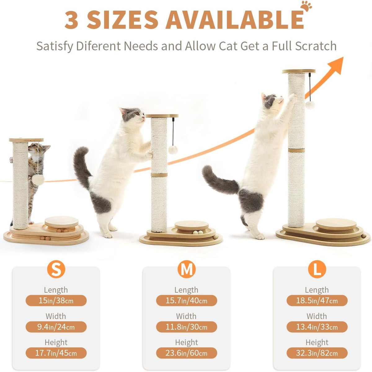 Sisal Cat Scratching Post with 3-Level Ball Track Toy and Top Ball for Indoor Cats – view 3