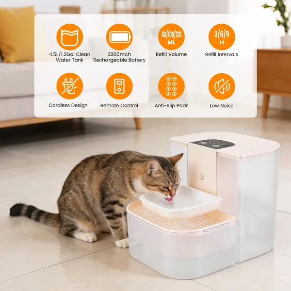 Cordless Automatic Pet Water Fountain, 4.5 L Dual-Tank Filtered Dispenser with Remote Control – view 2