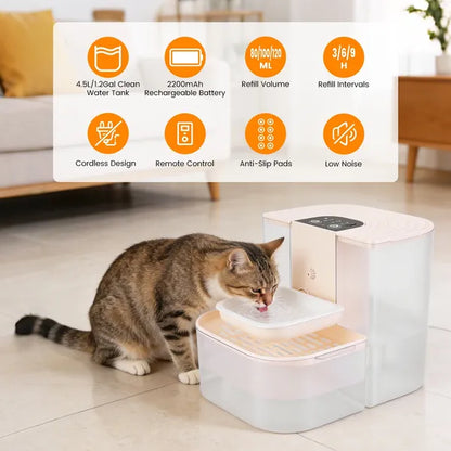 Cordless Automatic Pet Water Fountain, 4.5 L Dual-Tank Filtered Dispenser with Remote Control – view 2