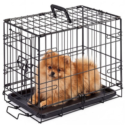 Foldable Metal Dog Crate – Removable Tray, Carry Handle, Secure Locks, for Small Pets, 18-Inch – view 3