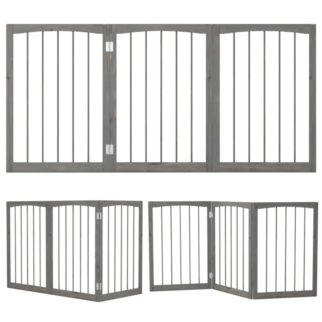 3-Panel Wooden Pet Fence – Gray, 63 x 30 in, Solid Fir Wood